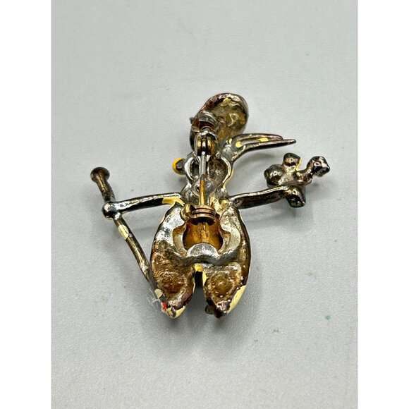 Vintage Trembler Pin Brooch Magician Bunny with Trembling Hat Flowers and Cane - Picture 4 of 8